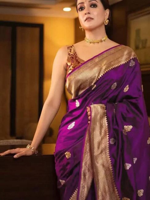 [SMF-3F3D0F24561E01-1] KALINI Woven Banarasi Silk Blend, Jacquard Saree (Wine)