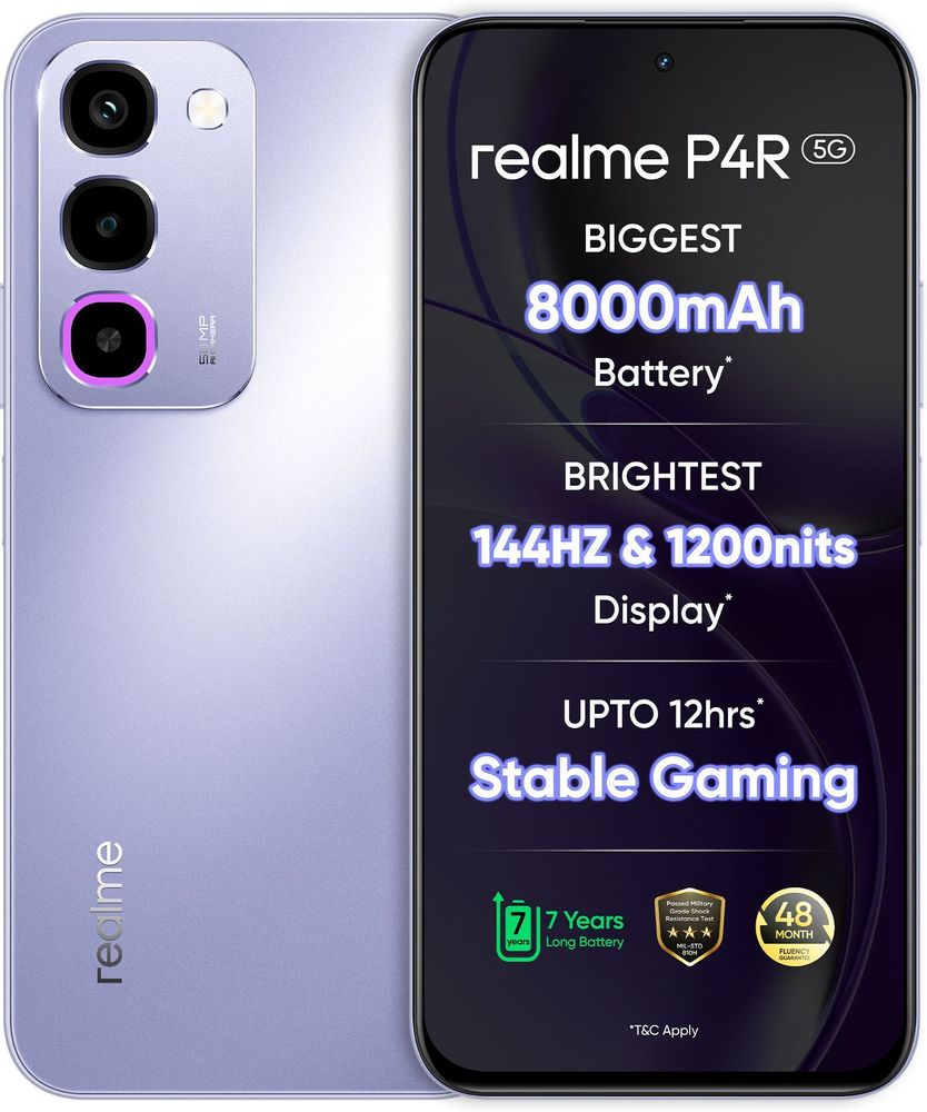 [MX26-MOBHP2V8SRWKXMSF] realme P4R 5G (Lavender Glare, 64 GB) | 4GB RAM