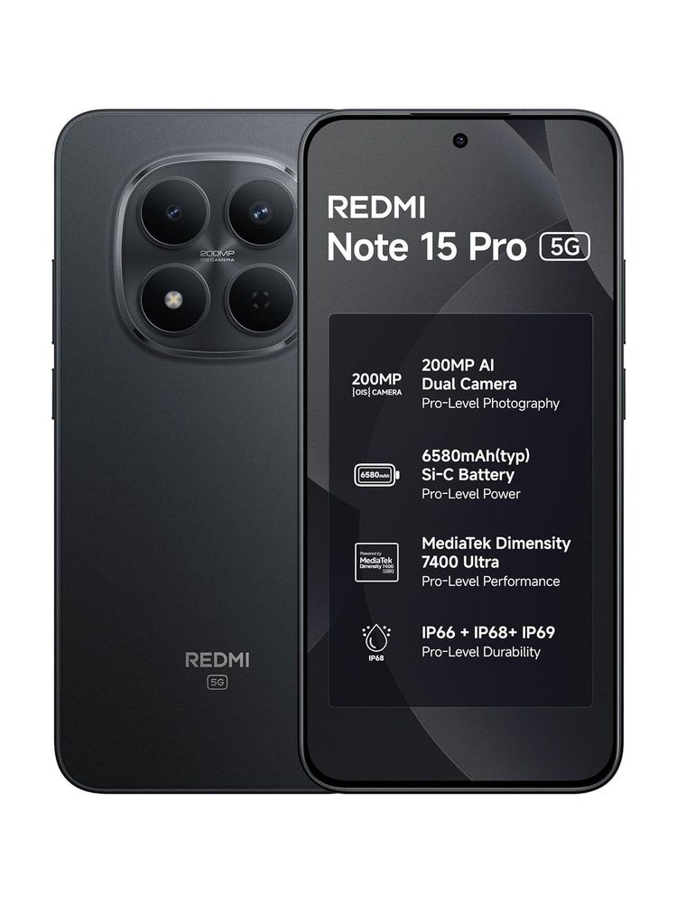 [MX26-MOBHK464SHUDW6FH] REDMI Note 15 Pro 5G (Carbon Black, 128 GB) | 8GB RAM