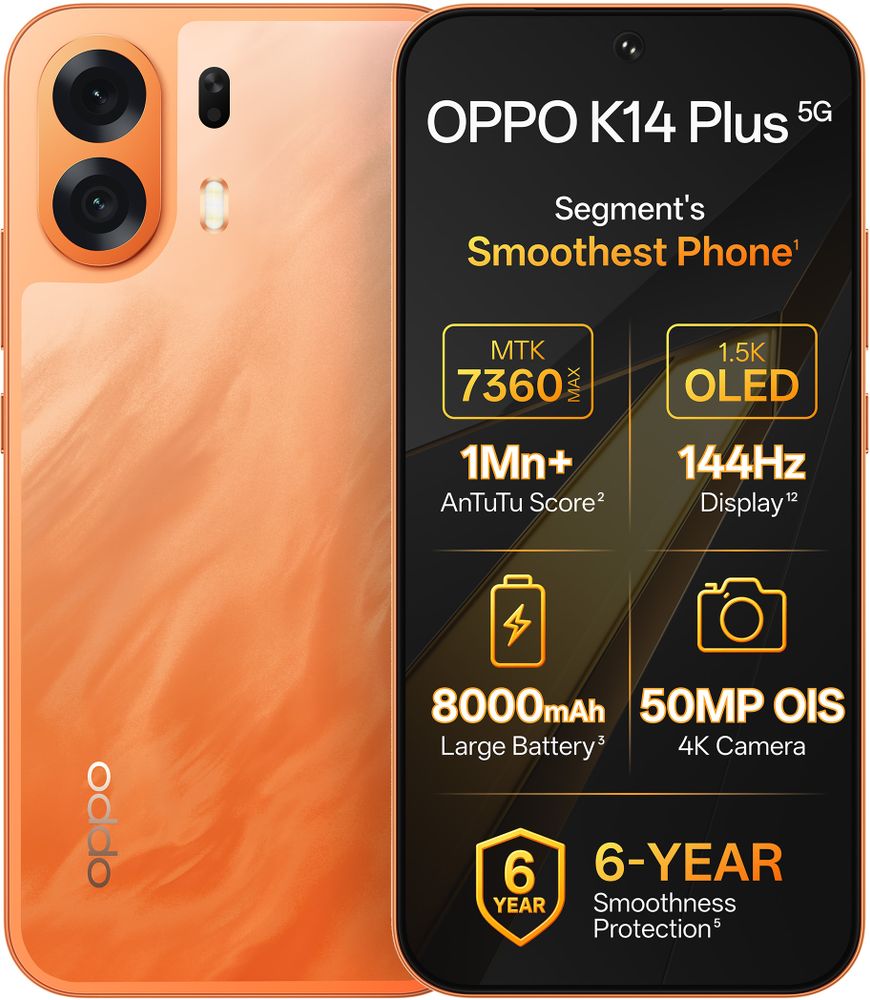 [MX26-MOBHR3ZYZXYQ2GYK] OPPO K14 Plus 5G (Solar Orange, 128 GB) | 6 GB RAM