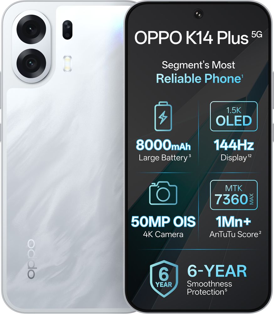 [MX26-MOBHR3ZYYA883ZPH] OPPO K14 Plus 5G (Star White, 128 GB) | 8 GB RAM