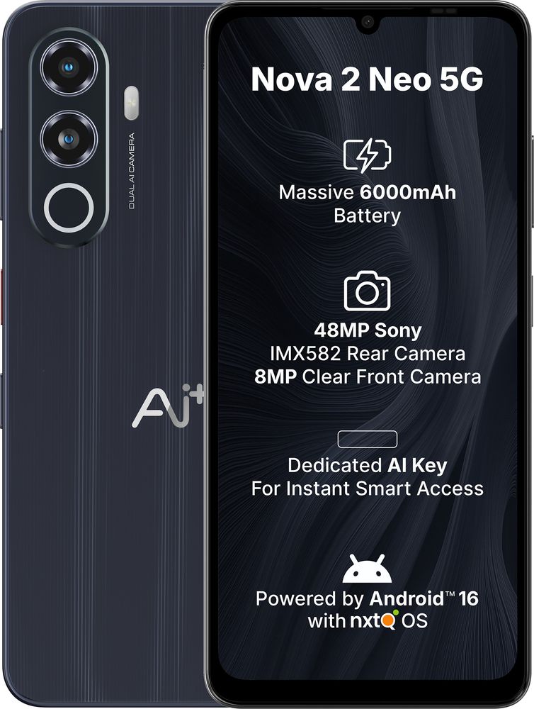 [MX26-MOBHZ8ZMYWGY8VKA] AI+ Nova 2 Neo 5G (Black, 128 GB) | 6 GB RAM