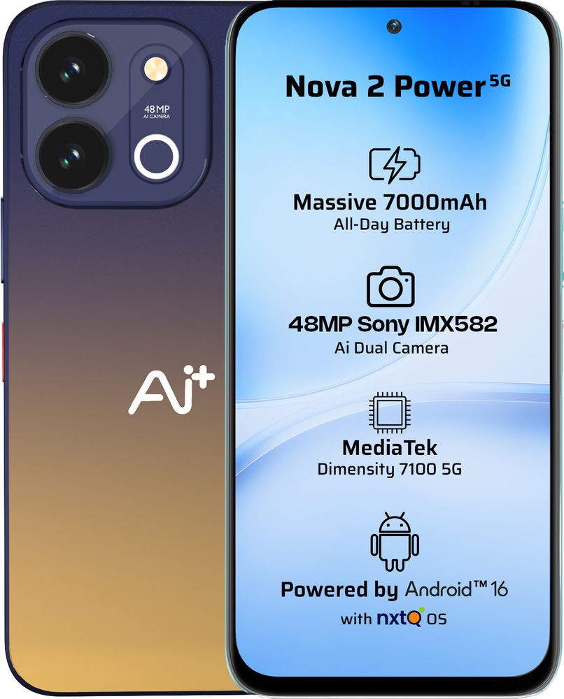 [MX26-MOBHQZVXPMTFEJZ9] AI+ Nova 2 Power 5G (Golden Blue Fusion, 128 GB) | 8 GB RAM