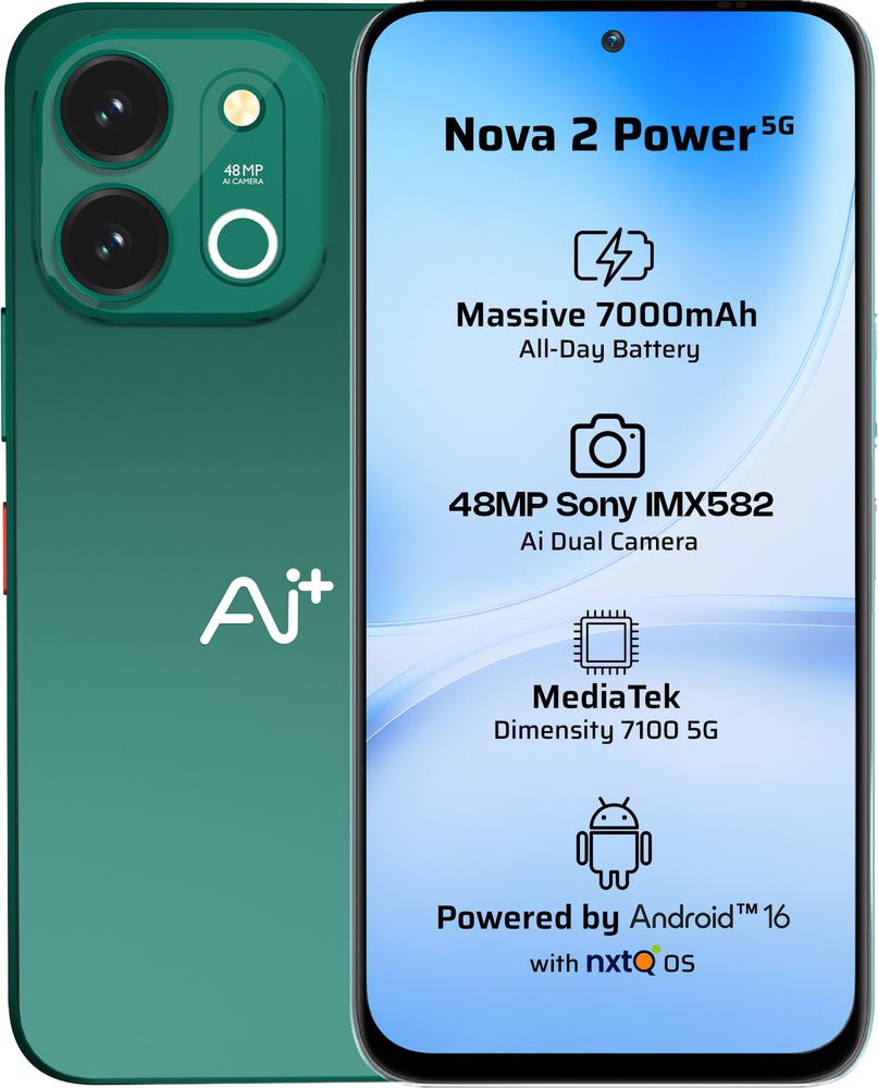[MX26-MOBHQZVXB2KGHKVG] AI+ Nova 2 Power 5G (Ocean Green, 128 GB) | 6 GB RAM