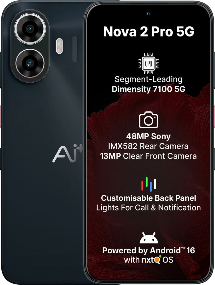[MX26-MOBHZ8ZMFWDHVNGD] AI+ Nova 2 Pro 5G (Black, 128 GB) | 8 GB RAM