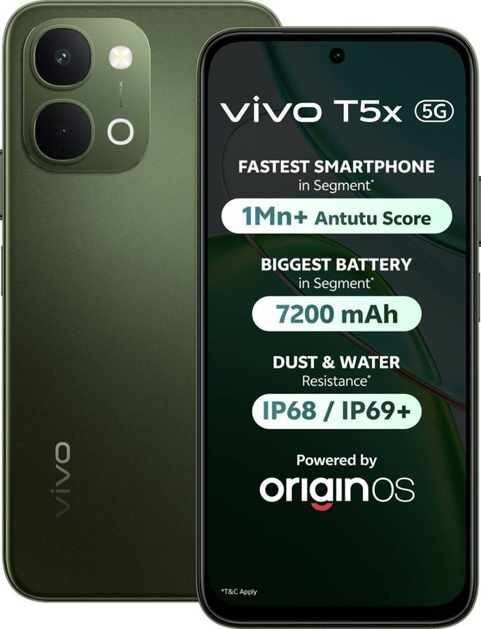 [PH-VIV-6AB628167E] vivo T5x 5G (Cosmic Green, 6GB RAM, 128 GB)