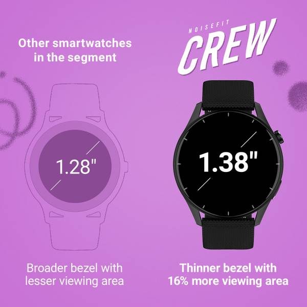 Noise Crew 1.38 Round Display with Bluetooth Calling, Metallic finish, IP68 Rating Smartwatch (Black, Regular) - Photo 3