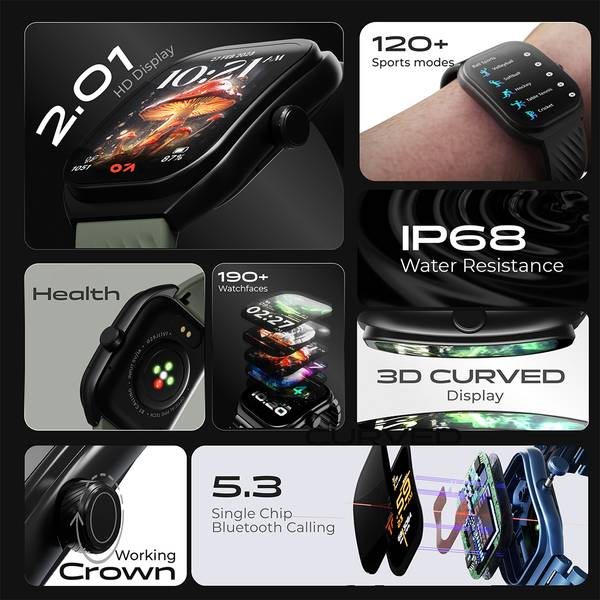GOBOULT Trail 2.01'' 3D Curved HD Display, Working Crown, Health Monitor, IP68 Smartwatch (Blue, Free Size) - Photo 2