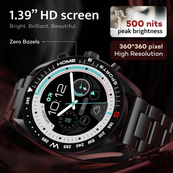 GOBOULT Mirage 1.39'' Screen, Working Crown, Zinc Alloy Frame, 500 Nits Smartwatch (Black, Free Size) - Photo 3