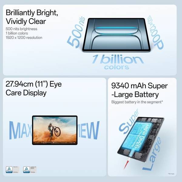 OnePlus Pad Lite 8 GB RAM 128 GB ROM 11.0 inch with Wi-Fi+4G MediaTek Helio G100 Tablet (Aero Blue) - Photo 2