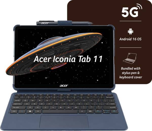 [SMT-24315D326497D9A5] Acer Iconia Tab iM11 with Stylus Pen + Keyboard 8 GB RAM 128 GB ROM 10.95 inch with Wi-Fi+5G Gaming MediaTek 8755 CPU – Octa core Up to 2.4 Ghz Tablet (Slate Grey)