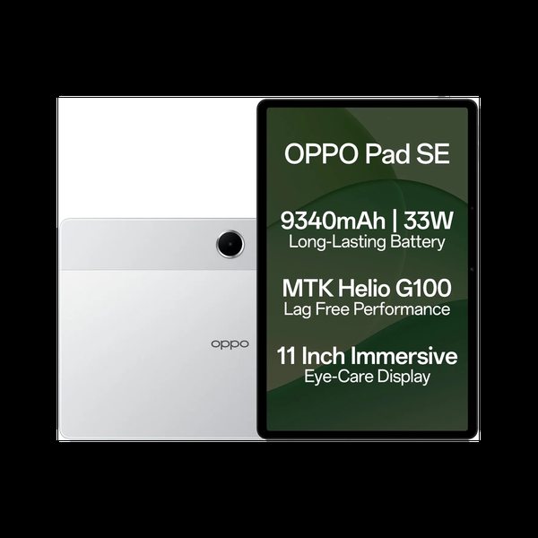 [SMT-2D65FE9A53E88A43] OPPO Pad SE with SUPERVOOC Charger 6 GB RAM 128 GB ROM 10.95 inch with Wi-Fi+4G Gaming MediaTek Helio G100 Tablet (Starlight Silver)