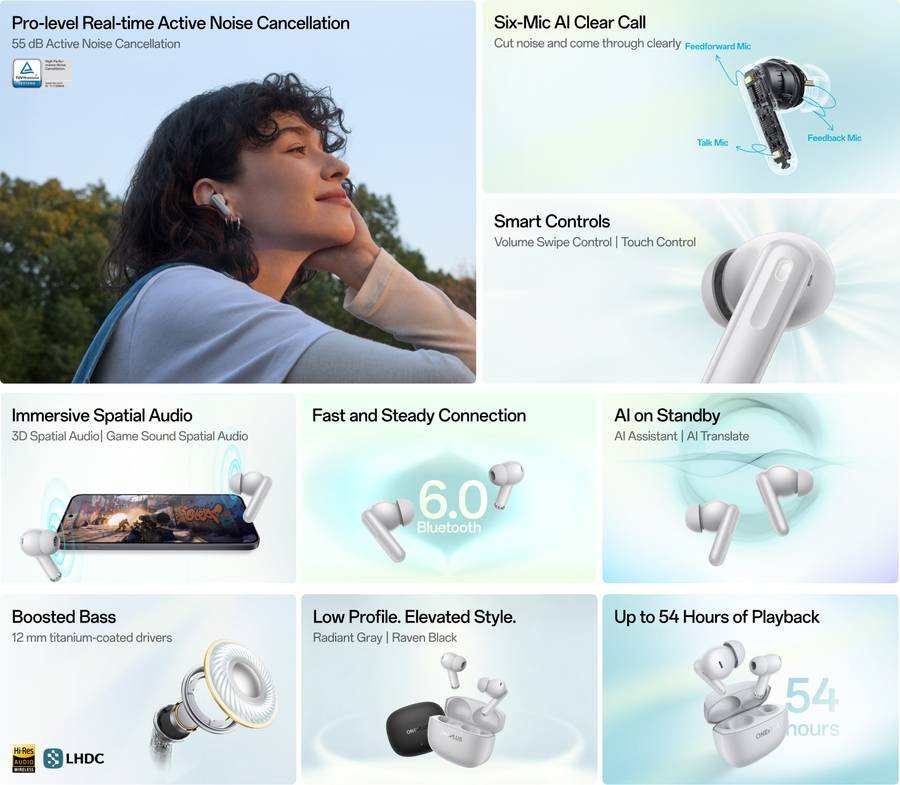 OnePlus Nord Buds 4 Pro TWS Earbuds with Upto 55dB Real-time ANC. Bluetooth (Raven Black) - Photo 2