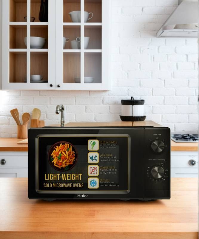 Haier 19 L Inverter Technology, Light Weight, Defrost, 5 Power Levels Solo Microwave Oven (Black) - Photo 3