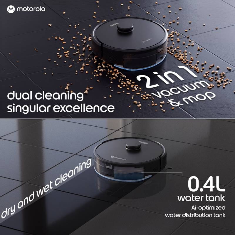 Motorola GlideBot Robotic Floor Cleaner with 2 in 1 Mopping and Vacuum 11000 Pa Suction, 5200mAh Battery, Covers 1800+ Sq ft in Single Charge, Anti Tangle Technology, Advanced Laser Navigation & Mapping (WiFi Connectivity) - Photo 2
