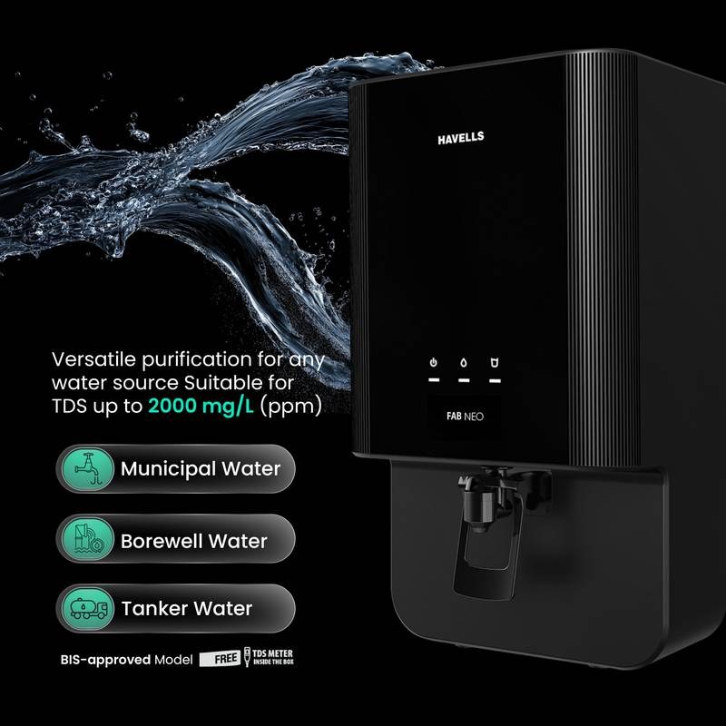 HAVELLS Fab Neo 7 L RO + UF Water Purifier Suitable for Borewell, Tanker & Municipal Water,1 Year Warranty (Black) - Photo 3
