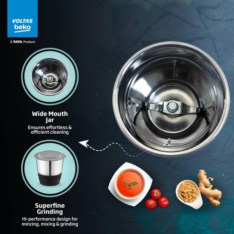 Voltas Beko by A Tata Product Powerful with GrindX Technology 500 Watt 500 W Mixer Grinder (Dark Blue) - Photo 4