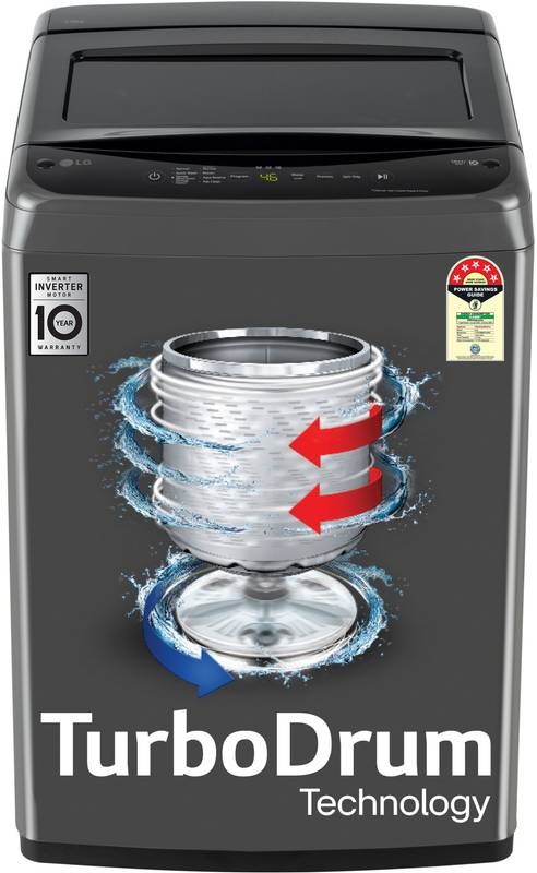 [SMH-F4CDFCD33678C4FE] LG 7 kg 5 Star, Smart Inverter Technology, TurboDrum, Smart Diagnosis with Soft Closing Door Fully Automatic Top Load Washing Machine Black (Middle Black)