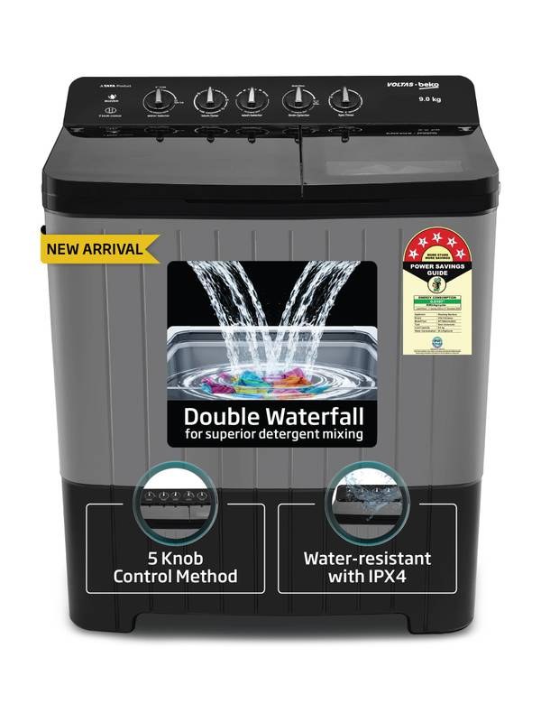 [SMH-1A80111E3CFBDB91] Voltas Beko 9 kg Semi Automatic Top Load Washing Machine Black, Grey