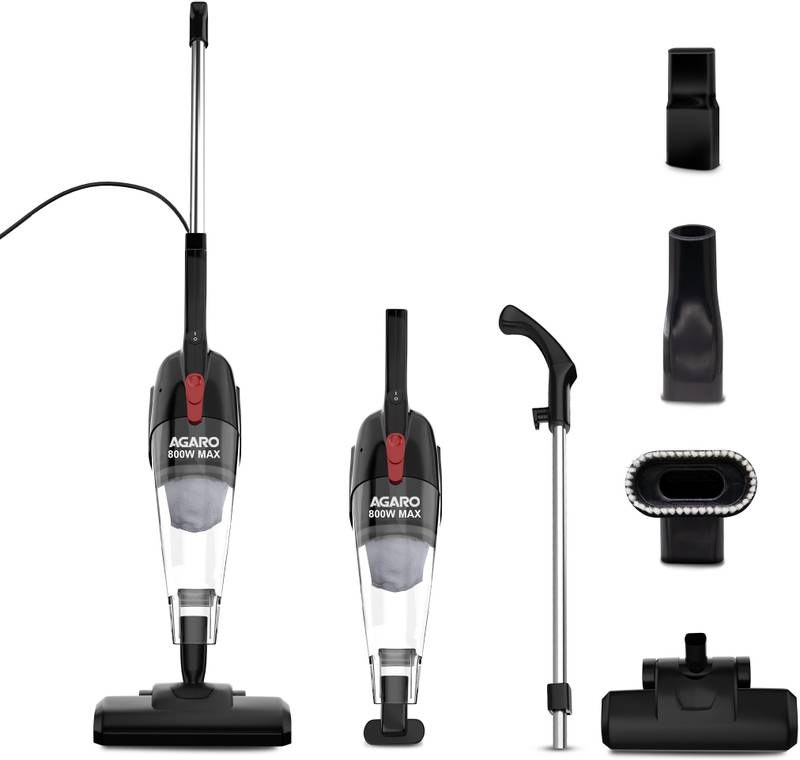 [SMH-123A137202033A9F] AGARO Regal Plus Upright Hand-held Vacuum Cleaner 2-in-1, Stick Dry Vacuuming, for Home Use, 800 Watts, 6.5 kPa Suction Power, Bagless, Black with Reusable Dust Bag