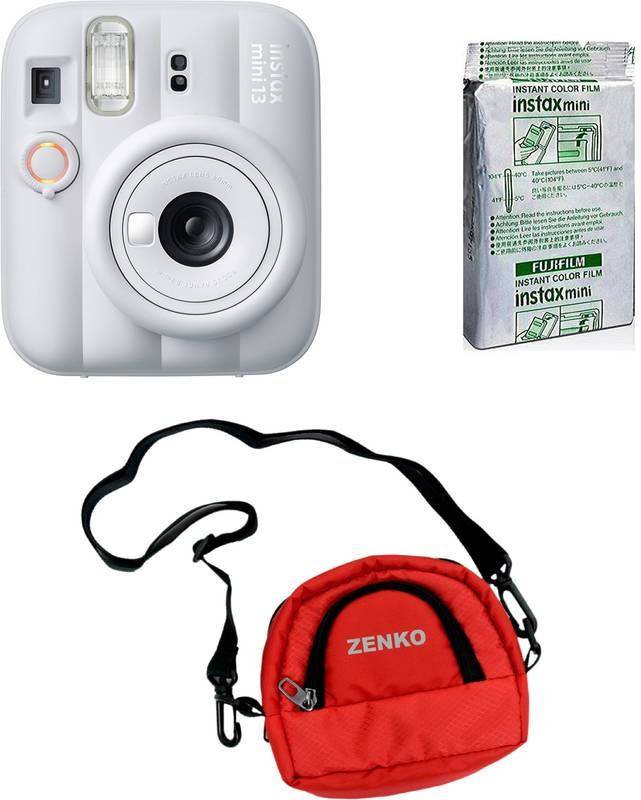 [SMC-3CA3AEFF7472FD5D] FUJIFILM Instax Mini 13 Instant Camera with 10X1 Film With Zenko Red Pouch Kit Instant Camera (Clay White)