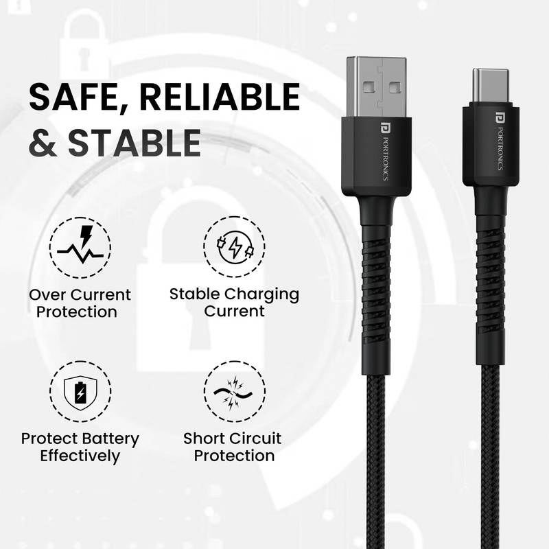 Portronics USB Type C Cable 3 A 1 m NA Konenct X USB to CFast Charging (Black) - Photo 2