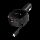 [SMX-F4658721727D9FE4] Portronics 84 W Turbo Car Charger - Car Power Retracto 84W Car Charger,Retractable Cable,Dual Port(33W+18W) (Black)
