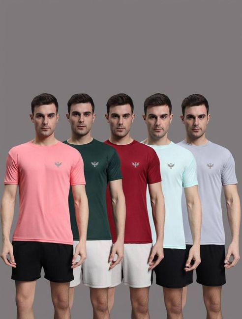 [SMF-F02A623905529B-2] InkTees Solid Men Round Neck Multicolor T-Shirt (Multicolor12) (M)