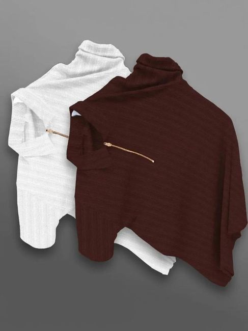 [SMF-56A20486ABE97D-3] KAJARU Self Design Men Zip Neck Brown, White T-Shirt (BROWN-WHITE) (XL)