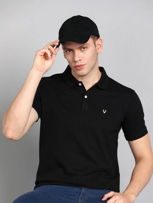 [SMF-764D6FC473A183-2] Allen Solly Solid Men Polo Neck Black T-Shirt (M)