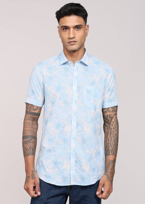 [SMF-6DAA610EB7F4BC-2] PETER ENGLAND Men Printed, Floral Print Casual Blue Shirt (Medium Blue) (39)