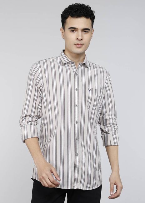 [SMF-78DBA143DFD2A8-3] Allen Solly Men Striped Casual Brown Shirt (Khaki) (40)