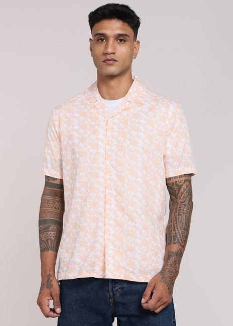 [SMF-4159F8A984C387-2] PETER ENGLAND Men Printed, Floral Print Casual Orange Shirt (Peach) (39)