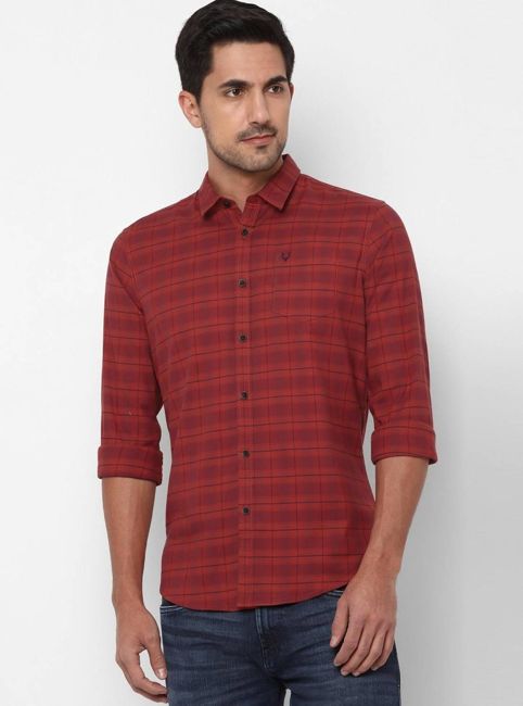 [SMF-8D2D8F87C0A3B2-2] Allen Solly Men Checkered Casual Red Shirt (39)