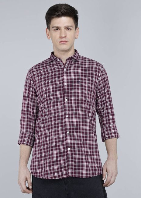 [SMF-03D9CAEB237D5F-3] Allen Solly Men Checkered Casual Maroon Shirt (40)