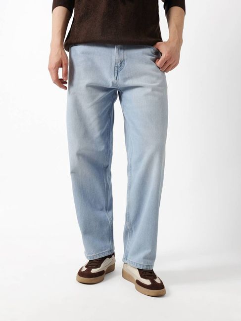 [SMF-84C0A821E04978-3] THE BEAR HOUSE Baggy Fit Men Light Blue Jeans (32)